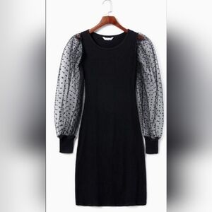 Elegant Black Dress with Sheer Sleeves